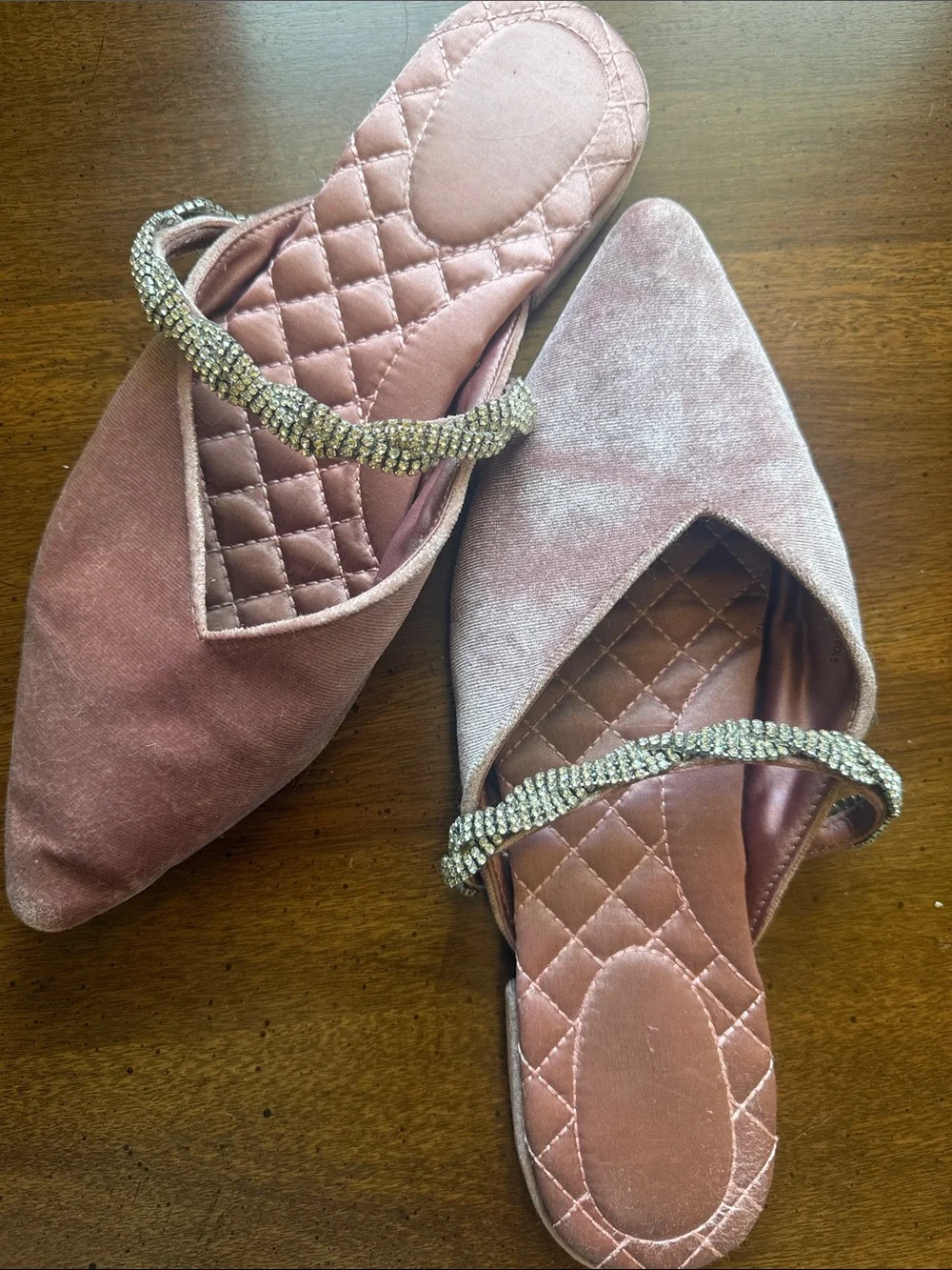 Birdies Pink Pointed Toe Slip-On Flats with Crystal Strap